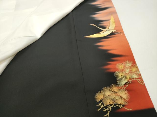 平和屋着物■中国三大刺繍 相良刺繍 黒留袖 作家物 寿光織 飛鶴枝松文 暈し染め 金彩 金糸 正絹 逸品 DABF4741qa