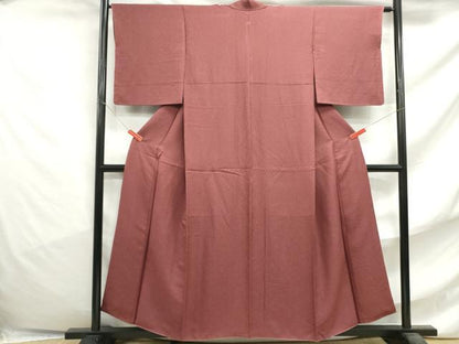 平和屋着物■上質な色無地 霞地紋 蘇芳香色 正絹 逸品 DABF4744qa