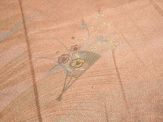 平和屋着物■中国三大刺繍 スワトウ刺繍 汕頭刺繍 訪問着 扇面花文 暈し染め 金銀彩 正絹 逸品 DABF4753qa