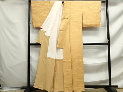 平和屋着物■上質な色無地 笹花地紋 萱草色 正絹 逸品 DABF4754qa