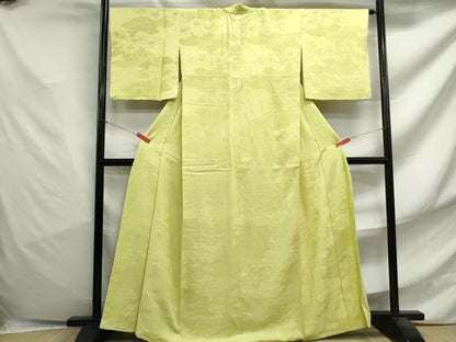 平和屋着物■上質な色無地 雲取り花地紋 若苗色 正絹 逸品 DABF4758qa