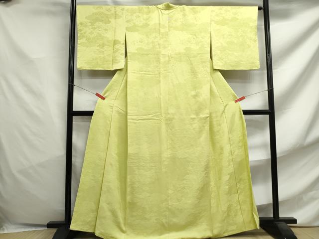平和屋着物■上質な色無地 雲取り花地紋 若苗色 正絹 逸品 DABF4758qa