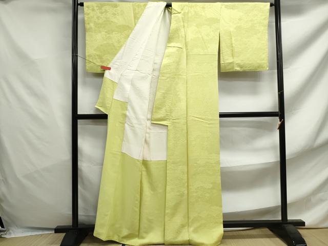 平和屋着物■上質な色無地 雲取り花地紋 若苗色 正絹 逸品 DABF4758qa