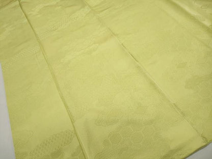 平和屋着物■上質な色無地 雲取り花地紋 若苗色 正絹 逸品 DABF4758qa