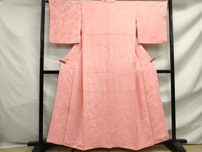 平和屋着物■上質な色無地 葉尽くし地紋 紅梅色 正絹 逸品 DABF4759qa