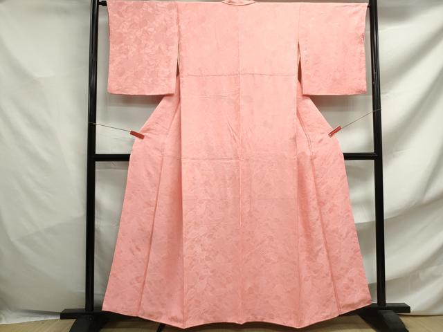 平和屋着物■上質な色無地 葉尽くし地紋 紅梅色 正絹 逸品 DABF4759qa