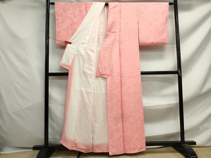 平和屋着物■上質な色無地 葉尽くし地紋 紅梅色 正絹 逸品 DABF4759qa