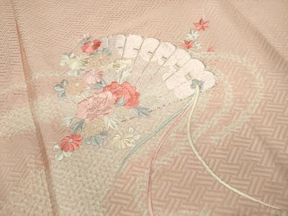 平和屋着物■訪問着 駒刺繍 絞り 檜扇花文 正絹 逸品 DABF4760qa