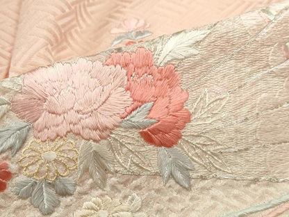 平和屋着物■訪問着 駒刺繍 絞り 檜扇花文 正絹 逸品 DABF4760qa