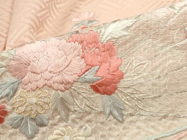 平和屋着物■訪問着 駒刺繍 絞り 檜扇花文 正絹 逸品 DABF4760qa