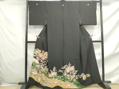 平和屋着物■豪華黒留袖 扇面雪輪花文 鶴 金彩 正絹 逸品 DABF4761qa