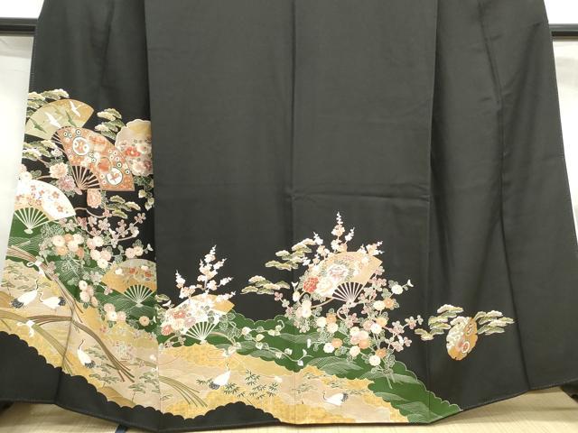 平和屋着物■豪華黒留袖 扇面雪輪花文 鶴 金彩 正絹 逸品 DABF4761qa
