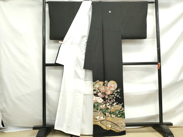 平和屋着物■豪華黒留袖 扇面雪輪花文 鶴 金彩 正絹 逸品 DABF4761qa