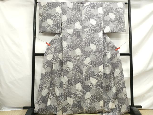 平和屋着物■上質な小紋 切嵌更紗花文 正絹 逸品 DABF4764qa