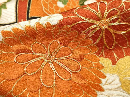 平和屋着物■豪華振袖 駒刺繍 天井花丸文 金通し地 金彩 正絹 逸品 DABF4769qa