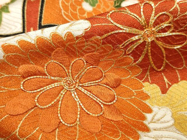 平和屋着物■豪華振袖 駒刺繍 天井花丸文 金通し地 金彩 正絹 逸品 DABF4769qa
