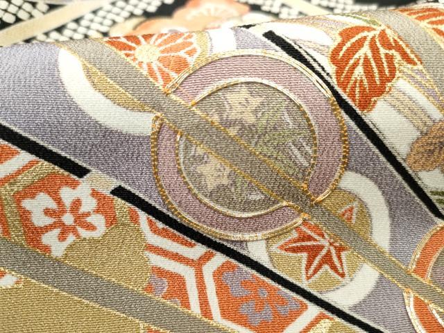 平和屋着物■豪華黒留袖 駒刺繍 扇面花鳥文 金彩 正絹 逸品 DABF4770qa