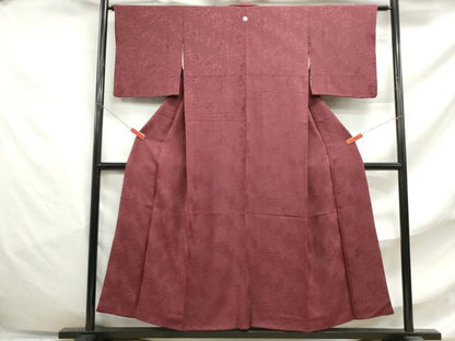 平和屋着物■上質な色無地 霞地紋 小豆色 正絹 逸品 DABF4778qa
