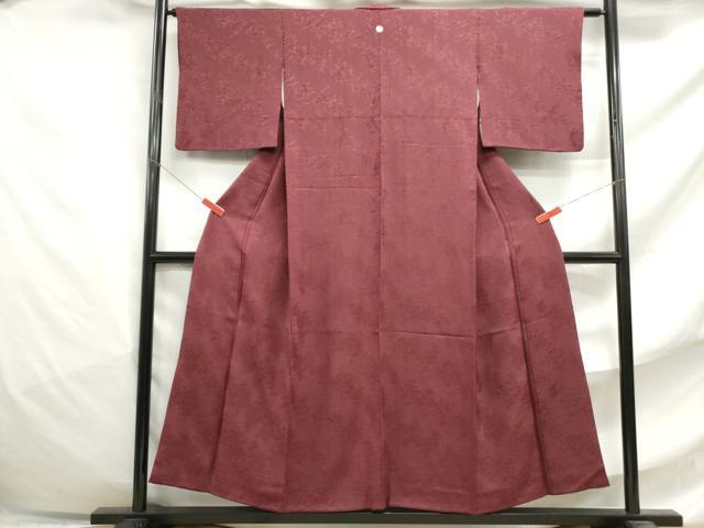 平和屋着物■上質な色無地 霞地紋 小豆色 正絹 逸品 DABF4778qa