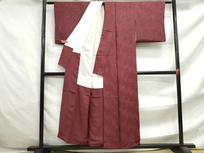 平和屋着物■上質な色無地 霞地紋 小豆色 正絹 逸品 DABF4778qa