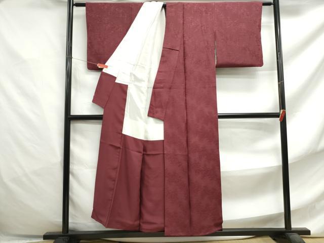 平和屋着物■上質な色無地 霞地紋 小豆色 正絹 逸品 DABF4778qa