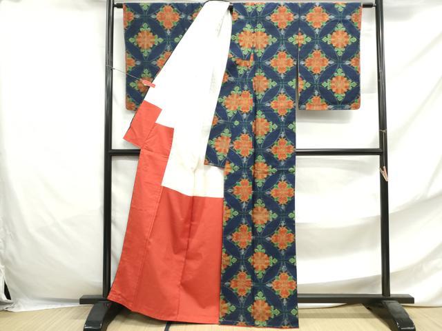 平和屋着物■上質な紬 花菱文 正絹 逸品 DABF4787qa