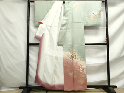 平和屋着物■訪問着 流水花車文 暈し染め 金彩 正絹 逸品 DABF4795qa