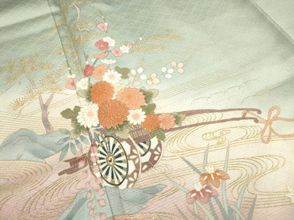 平和屋着物■訪問着 流水花車文 暈し染め 金彩 正絹 逸品 DABF4795qa