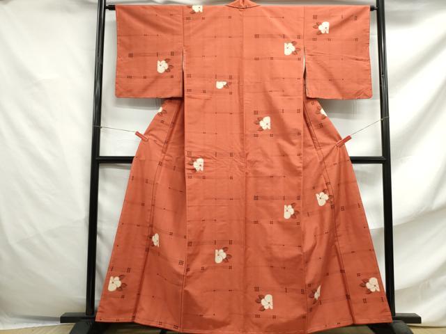 平和屋着物■上質な紬 格子椿文 正絹 逸品 DABF4797qa