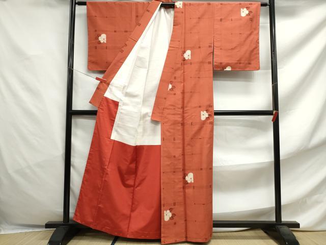 平和屋着物■上質な紬 格子椿文 正絹 逸品 DABF4797qa
