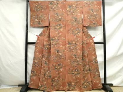 平和屋着物■上質な小紋 地紙草花文 鬼しぼ縮緬 正絹 逸品 DABF4800qa
