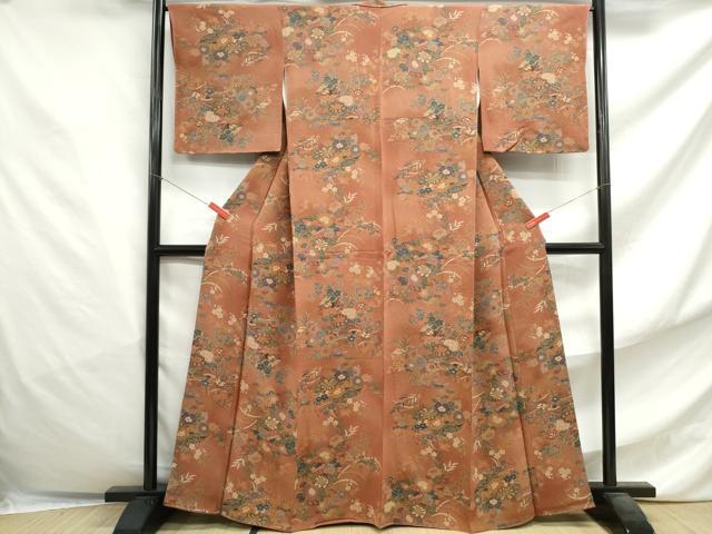 平和屋着物■上質な小紋 地紙草花文 鬼しぼ縮緬 正絹 逸品 DABF4800qa