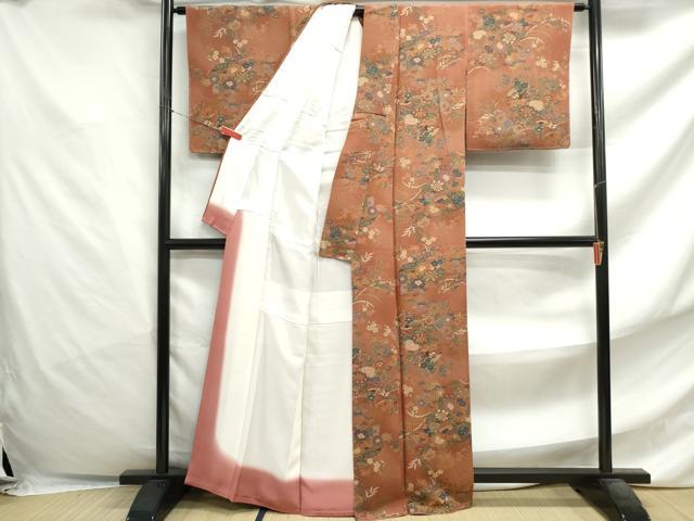 平和屋着物■上質な小紋 地紙草花文 鬼しぼ縮緬 正絹 逸品 DABF4800qa