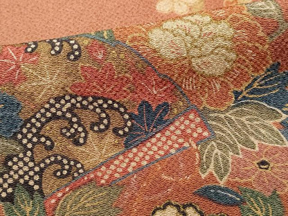 平和屋着物■上質な小紋 地紙草花文 鬼しぼ縮緬 正絹 逸品 DABF4800qa