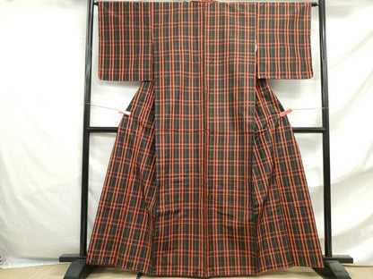 平和屋着物■本場縞大島紬 格子 正絹 逸品 DABF4802qa