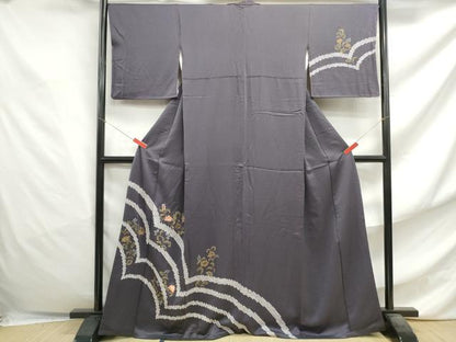 平和屋着物■訪問着　刺繍　絞り　草花文　金彩　正絹　逸品　DABF4805qa