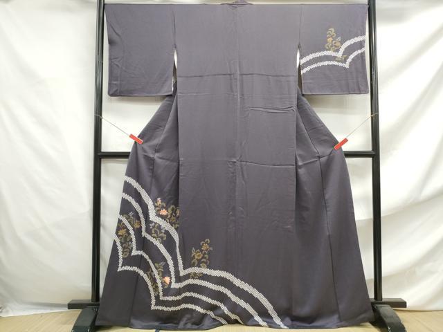 平和屋着物■訪問着　刺繍　絞り　草花文　金彩　正絹　逸品　DABF4805qa