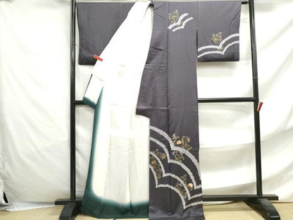 平和屋着物■訪問着　刺繍　絞り　草花文　金彩　正絹　逸品　DABF4805qa