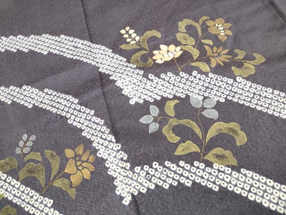 平和屋着物■訪問着　刺繍　絞り　草花文　金彩　正絹　逸品　DABF4805qa