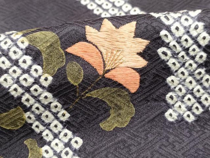 平和屋着物■訪問着　刺繍　絞り　草花文　金彩　正絹　逸品　DABF4805qa
