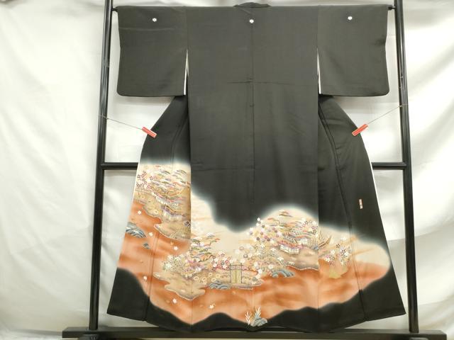 平和屋着物■豪華黒留袖　作家物　駒刺繍　渡橋風景花文　暈し染め　金彩　正絹　逸品　DABF4816qa