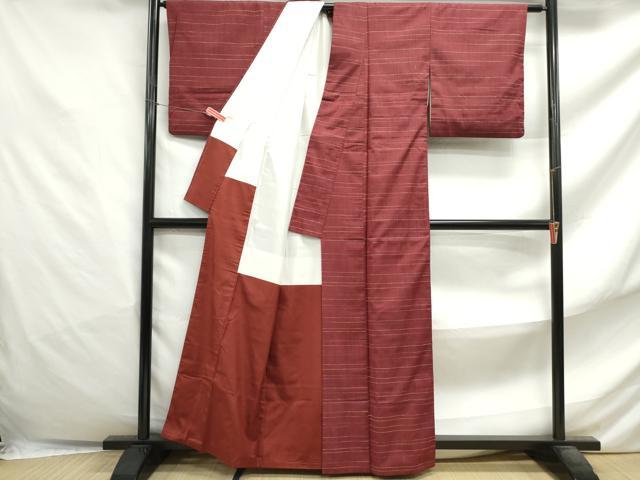 平和屋着物■上質な紬　横段文　正絹　逸品　DABF4822qa