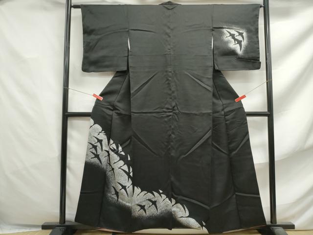 平和屋着物■訪問着　霞群鶴文　黒地　洗える着物　DABF4823qa