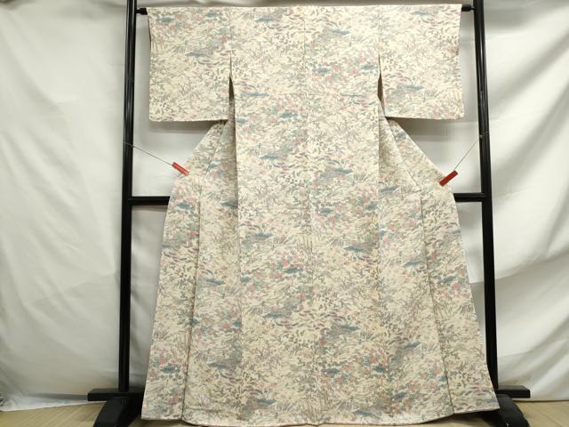 平和屋着物■上質な小紋　人物風景文　暈し染め　鬼しぼ縮緬　正絹　逸品　DABF4827qa