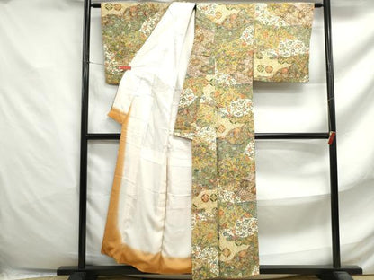 平和屋着物■上質な小紋　型染め　切嵌更紗花文　正絹　逸品　DABF4829qa