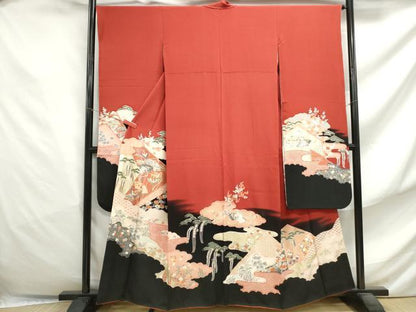 平和屋着物■豪華振袖　エ霞花鳥文　幾久重袖　暈し染め　金銀彩　正絹　逸品　DABF4831qa