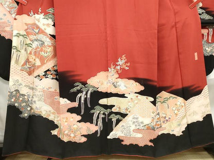 平和屋着物■豪華振袖　エ霞花鳥文　幾久重袖　暈し染め　金銀彩　正絹　逸品　DABF4831qa