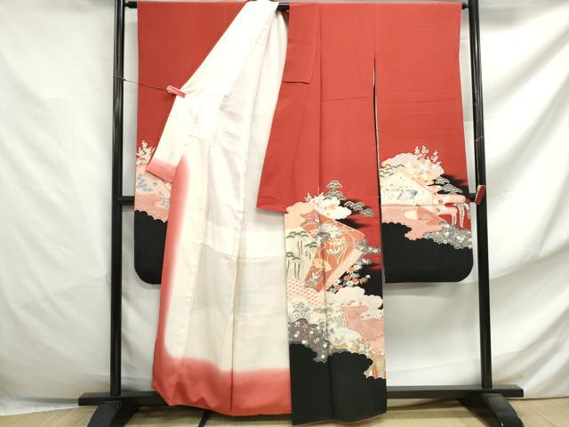 平和屋着物■豪華振袖　エ霞花鳥文　幾久重袖　暈し染め　金銀彩　正絹　逸品　DABF4831qa