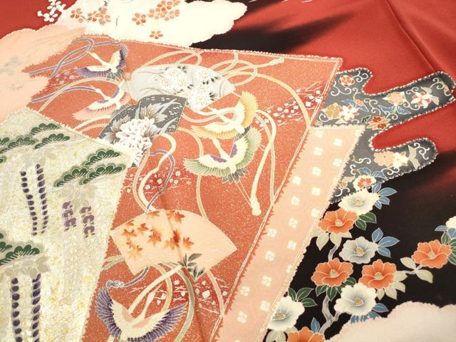 平和屋着物■豪華振袖　エ霞花鳥文　幾久重袖　暈し染め　金銀彩　正絹　逸品　DABF4831qa