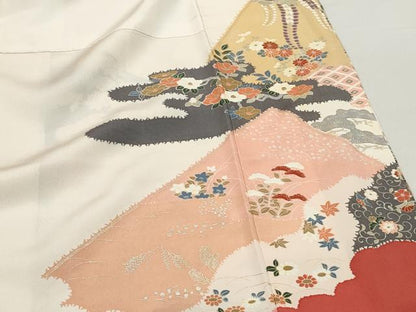 平和屋着物■豪華振袖　エ霞花鳥文　幾久重袖　暈し染め　金銀彩　正絹　逸品　DABF4831qa